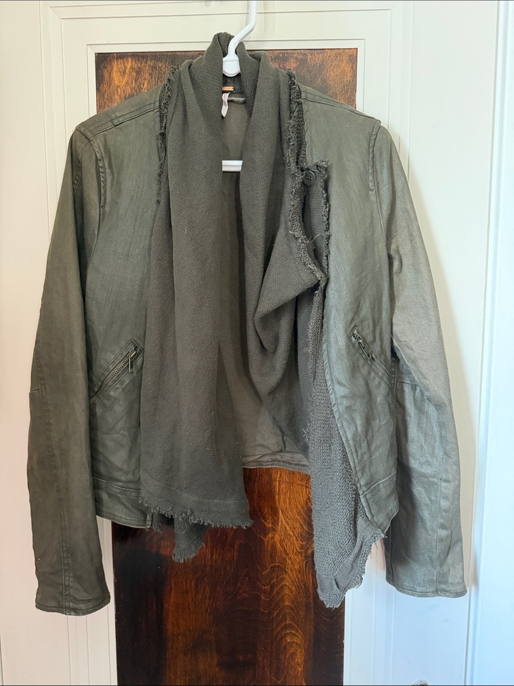 Free People Olive Green Draped jean Jacket
